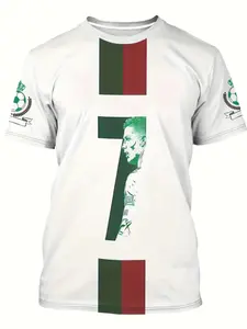 Men's Casual T-Shirt with Football Number 7 Print, Sports Top, Comfortable Breathable Stretch, Short Sleeve Round Neck, Perfect for Home and Outdoor Sports, Athletic Shirts