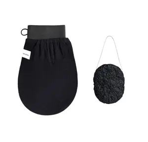 Wildpier™️ Luxe Deep Exfoliating Glove and Bamboo Charcoal Konjac Sponge - Shower Tools, Body Scrubber, Plant-Based, Eco-Friendly, Biodegradable essential body scrub Smooth Bath