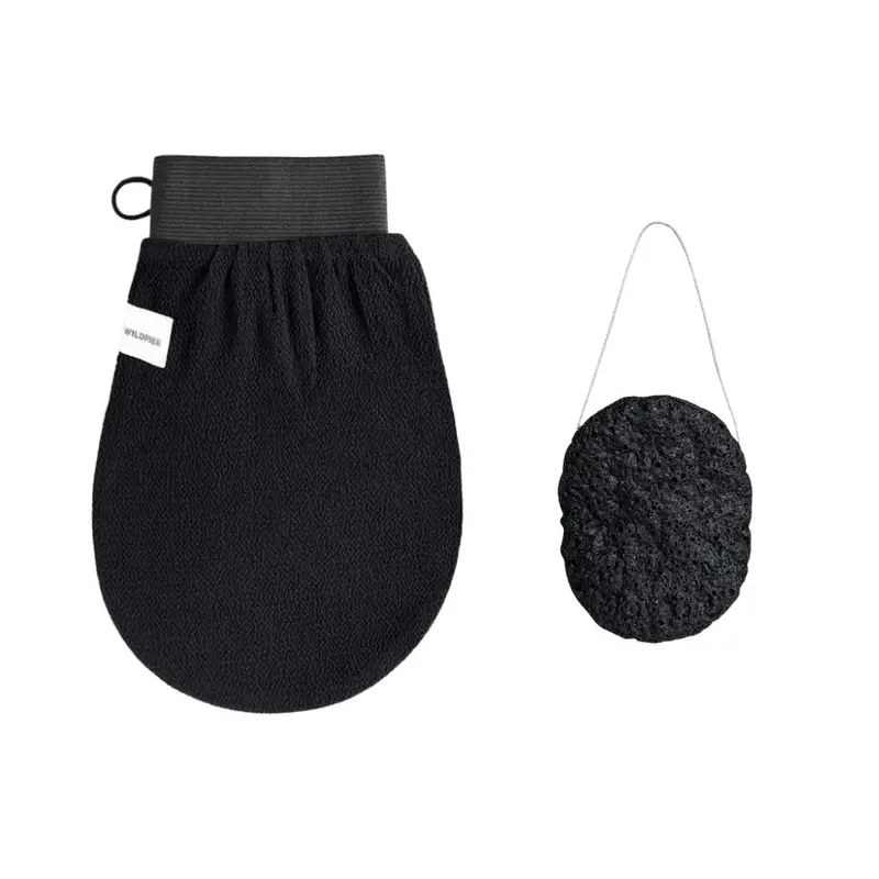 Wildpier™️ Luxe Deep Exfoliating Glove and Bamboo Charcoal Konjac Sponge - Shower Tools, Body Scrubber, Plant-Based, Eco-Friendly, Biodegradable essential body scrub Smooth Bath