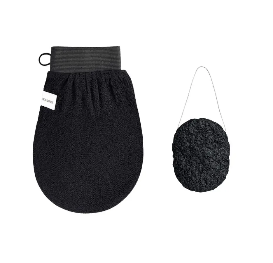 Wildpier™️ Luxe Deep Exfoliating Glove and Bamboo Charcoal Konjac Sponge - Shower Tools, Body Scrubber, Plant-Based, Eco-Friendly, Biodegradable essential body scrub Smooth Bath