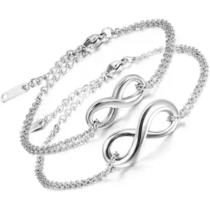 2 count Infinity Love Heart Bracelet for Couple Stainless Steel Link Chian Bracelet Adjustable Anklet Valentines Bracelet  for Boyfriend Girlfriend Valentines Day  for Her Him