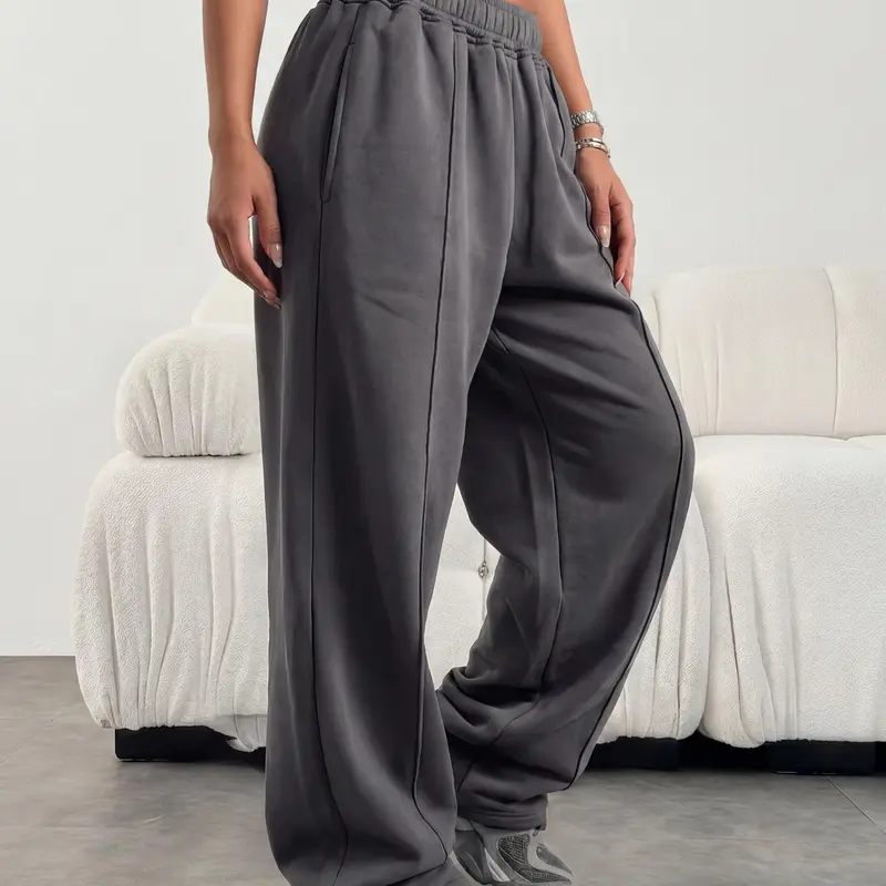 Women's High-Waisted Wide-Leg Lounge Pants with Pockets