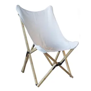 AmeriHome  Canvas & Bamboo Butterfly Chair - Whit