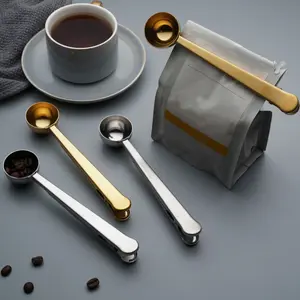 Stainless Steel Coffee Spoon & Sealing Clip Set, Kitchen Accessory, Coffee Bar Accessories, Perfect for Espresso Lovers, Durable & Stylish Design