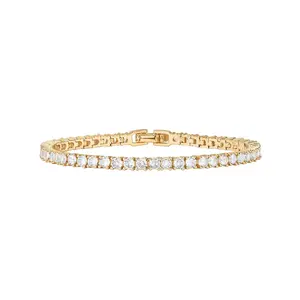 14K Gold Plated Cubic Zirconia Tennis Bracelet for Women | Hypoallergenic Adjustable Dainty Jewelry Gift