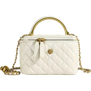 Mini Quilted Square Box Bag For Women,Top-Handle Crossbody Handbag With Metal Chain Strap  purse