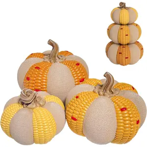 Thanksgiving Decorations for Home, Resin Set of 3 Decorative Stackable Corn Pumpkins, Fall Pumpkins Figurines Seasonal Harvest Indoor Table Centerpiece Mantel Outdoor Porch Decor