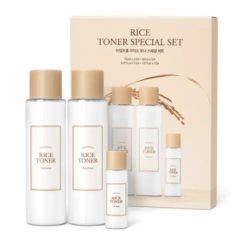 I'm from Korean Rice Toner Unisex Limited Edition Daily Skincare Gift Set - Deep Hydration, Moisture-Boosting, Brightening Milky Toner Trio with Adenosine (150ml x 2 + 30ml Mini) for All Skin Types, Morning Routine, Glass Skin Radiance