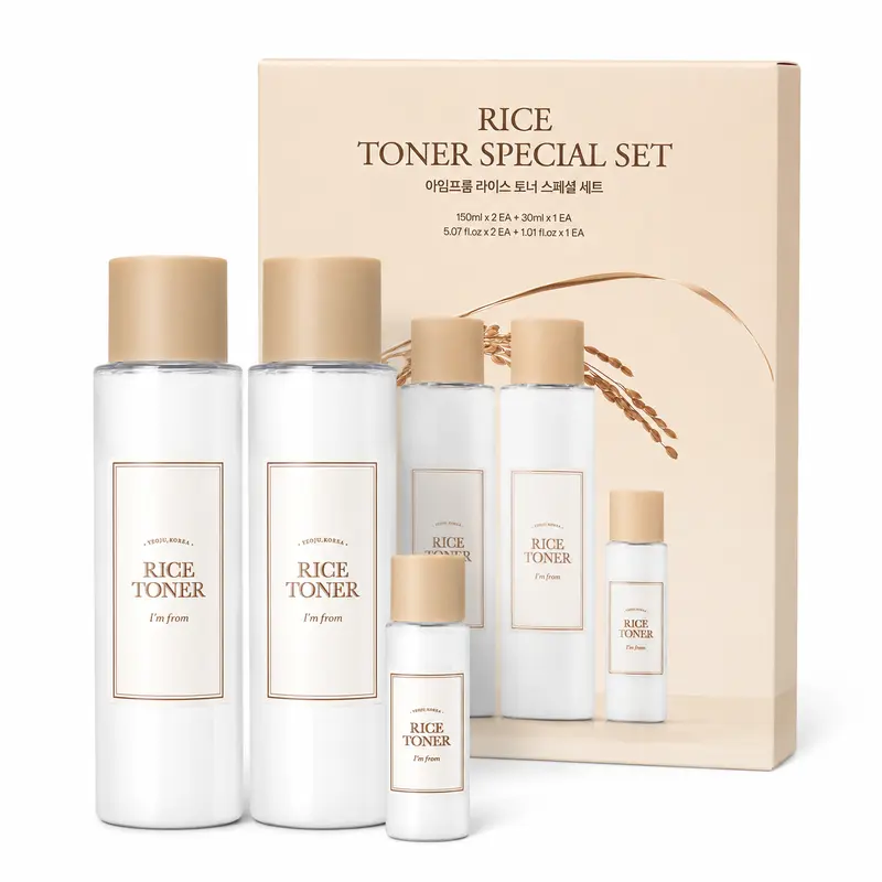 I'm from Korean Rice Toner Unisex Limited Edition Daily Skincare Gift Set - Deep Hydration, Moisture-Boosting, Brightening Milky Toner Trio with Adenosine (150ml x 2 + 30ml Mini) for All Skin Types, Morning Routine, Glass Skin Radiance