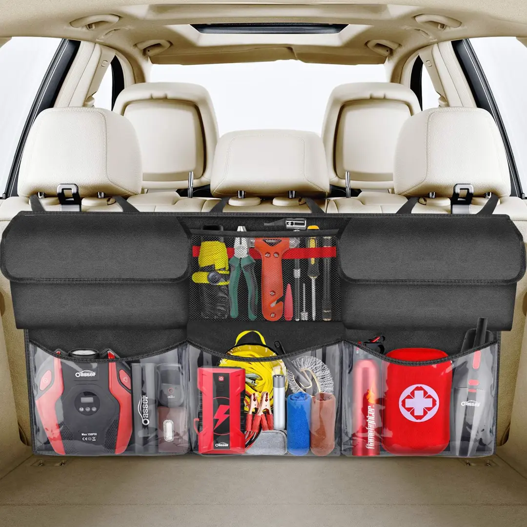 Waterproof Car Back Seat Organizer, Car Interior Accessory with 6 Large Pockets, Hanging Storage Bag with Adjustable Straps, Universal Auto Stowing Solution for SUV, Van & Truck, Universal Car Accessories