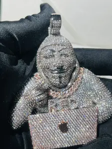Luxury rapper pendant, popular charm jewelry, classical hip-hop style with computer hacker character pendant, artificial gemstone pendant, men's pendant pendant, large carnival party pendant accessory