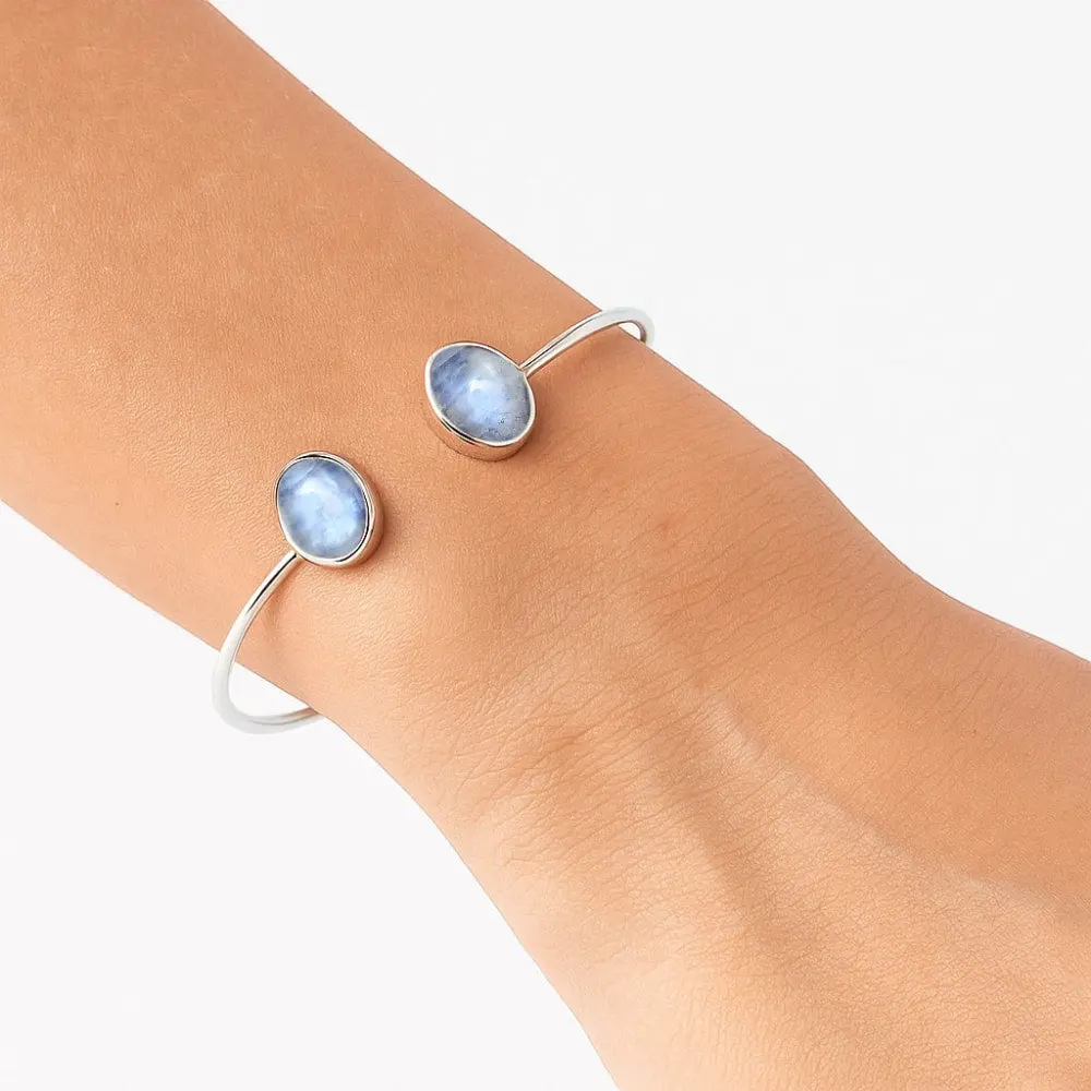 Premium Quality Rainbow Moonstone Cuff Bangle Bracelet B-1004 26-EB10146