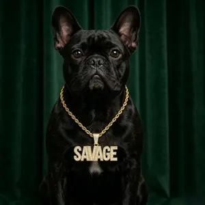 Pet "SAVAGE" Iced Out Necklace |     Silver Plated Cuban Chain for Dogs & Cats