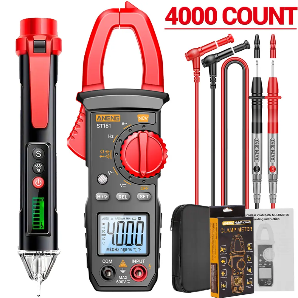 SMLCON 181/180 Beginner-Friendly Digital Clamp Mtr Kit, 4000-Count Easy-Read Smart Multimeter with Free Advanced Voltage Tester, Essential Electrician Tool for Home & Car Electrical Tasks