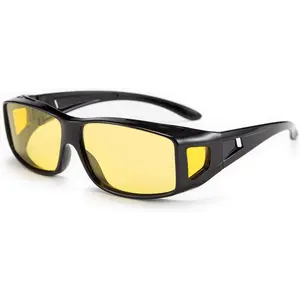 EyeconicFinds Men Women Night Driving Glasses Fit over Glasses Anti-Glare Polarized Wrap Yellow Sunglasses Over Glasses B2593 Eyeglass