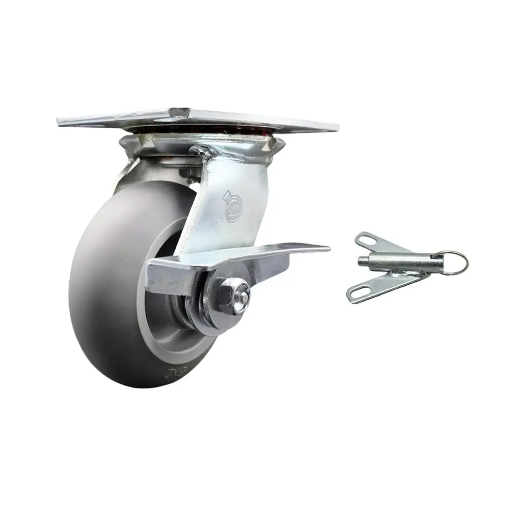 Service Caster SCC-35S520-TPRBD-SLB-BSL Heavy Duty Precision Metal Ball Casters, 5x2 in. Gray Thermo Rubber Donut Tread Swivel Wheels, Double Ball Bearings, Side Lock Brake, 350 lbs Capacity for Commercial/Industrial Equipment, Food Service Carts, Commerc