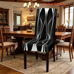 2/4/6PCS Dining Chair Covers Set, Modern Black & White Geometric Stretch Chair Covers, Universal Seat Covers, Chair Protectors for Restaurants, Hotels and Banquets, Removable and Washable Chair Slipcover, Stretch Chair Slipcovers