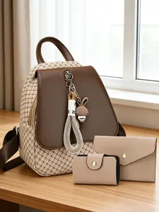 Luxury Print Handbag, High-End Women's Casual Commuter Bag, Colorblock Adjustable Shoulder Strap Backpack, Daily Commute Backpack