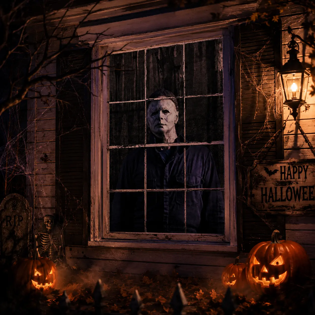 Halloween Michael Myers Window Decoration, Horror Figure Curtain Cover, Scary Mask Window Decor, Haunted House Backdrop, Spooky Indoor Outdoor Halloween Decorations