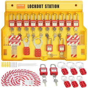 【fathersdaygift】VEVOR Electrical Lockout Tagout Kit, 60 PCS Safety Lockout Tagout Station Includes Padlocks, Hasps, Tags, Nylon Ties, Expansion Kit, and Lockout Station Board, for Industrial, Electric Power
