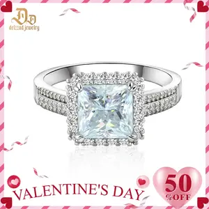Delzzad 3ct Halo Ring Princess Synthetic Moissanite Ring Band S925 Christmas Gift