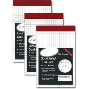 Grid Paper Pad 5x8 Inches, Graph Paper Pad 4x4, Grid Notepad, 3 Pack, 5x8 Graph Paper 1/4 Grid, Graphing Paper, Engineering Pad, 100 Sheets 200 Pages Perforated Pad for School, , & Office