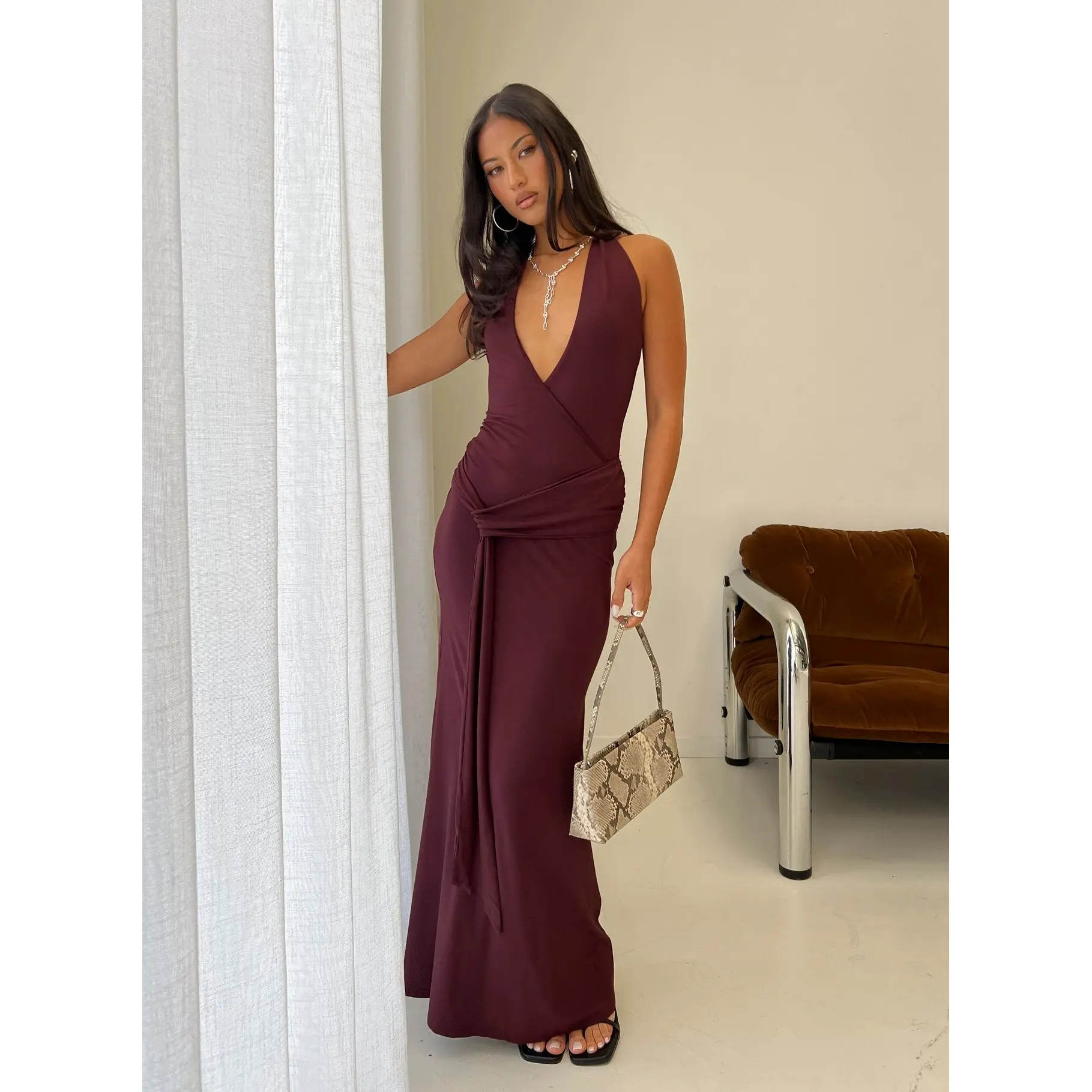So Major Draped A-Line Maxi Dress Plum