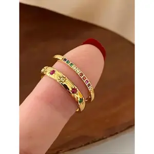 Boho Style Rhinestone Decorated Ring, Star & Moon Design Fashion Rings for Women & Girls, Trendy All-match & Exquisite Jewelry for Birthday Gift