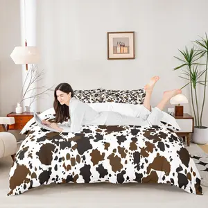 Cow Print Duvet Cover Set Brown and White Cow Fur Bedding Set for Kids Boys Teens Room Decor Farm Animal Print Comforter Cover Cowhide Bedspread