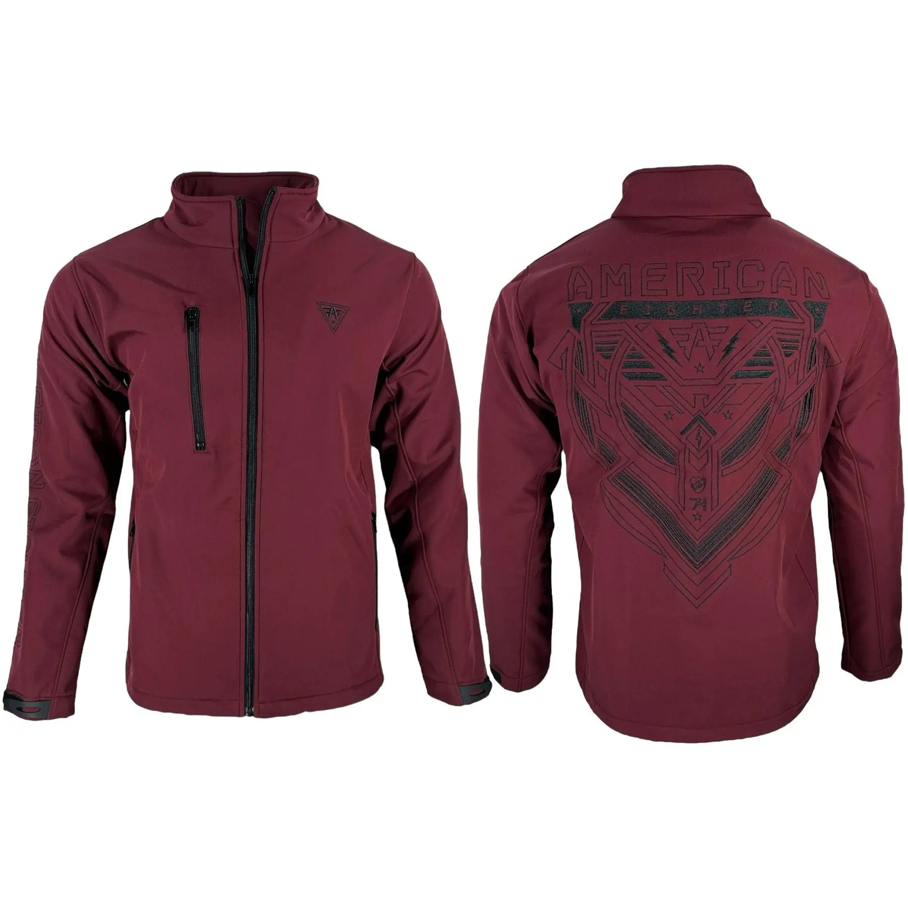 American Fighter Men's Fitted Fleece-Lined Softshell Blakeley Jacket - Polyester-Nylon, Metallic Graphic, Embroidery, Adjustable Cuffs, All-Season, Full-Length Sleeves, Do Not Iron, Size M