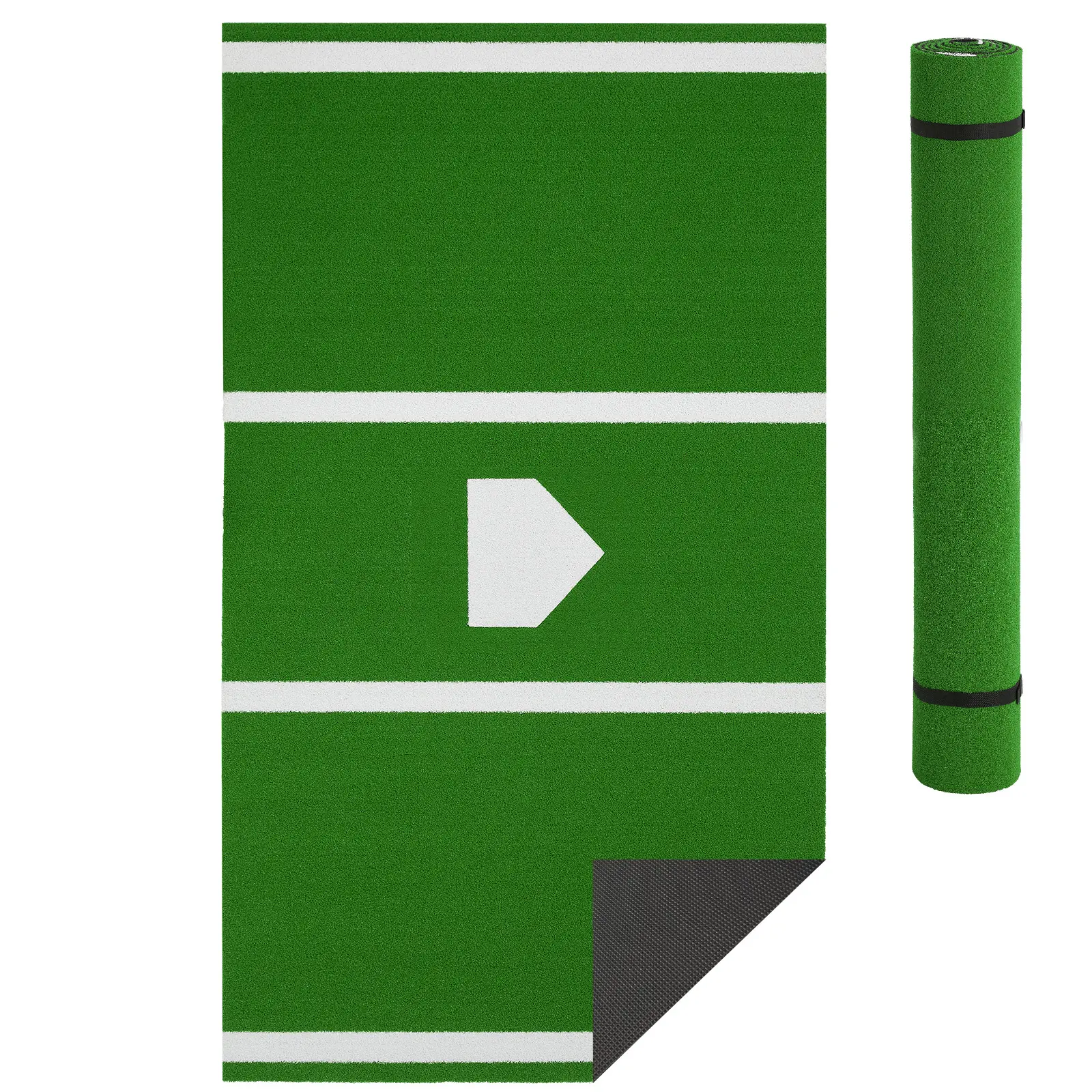 12x6 ft Regulation Baseball Softball Batting Mat, Heavy-Duty Polyethylene Turf with Home Plate Print, Non-Slip Rubber Backing, Portable for Indoor Outdoor Batting Practice, Green