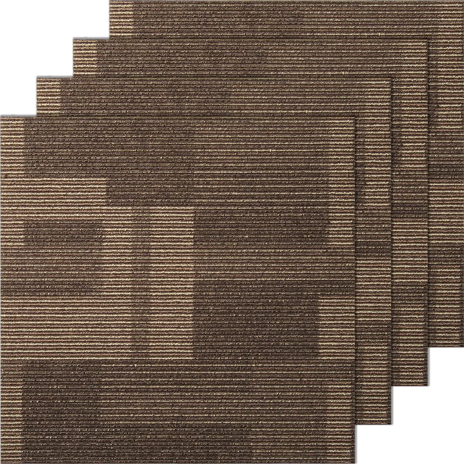 VEVOR Sustainable Reusable 24"x24" Carpet Tiles, Self-Adhesive with Attached Padding, Asphalt Backing, PP Surface, Rugs Bedroom & Living Room (24 Mixed Brown Tiles)