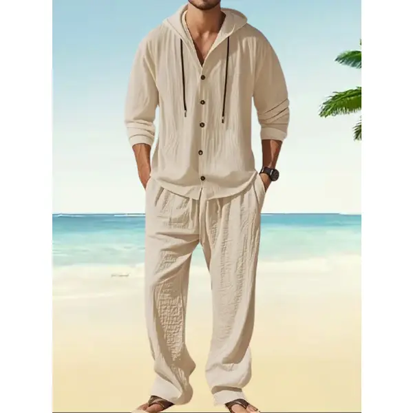 New autumn hooded shirt drawstring simple summer fashion solid color casual long sleeved trousers men's suit men's wear