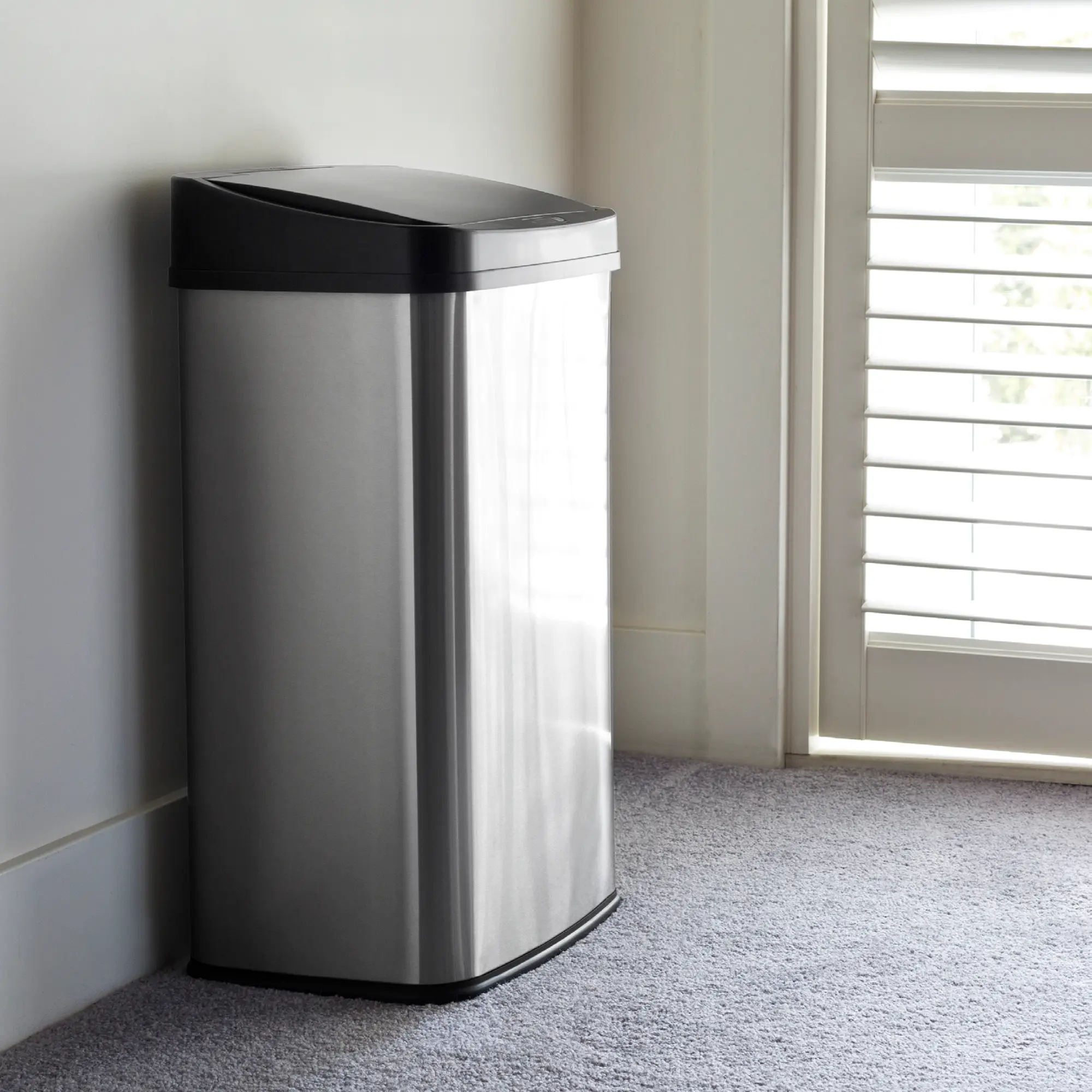Nine Stars Motion Sensor Garbage Bin For Kitchen Waste Management 13.2 Gallon Silver Stainless Steel Trash Can