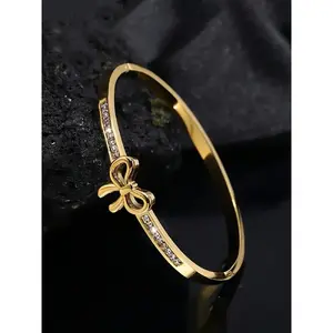 1 light luxury and elegant zircon bow bracelet, 304 stainless steel women's fashionable Non Tarnish bracelet, suitable for daily party jewelry, giving people the perfect gift