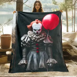 Pennywise It Clown Throw Blanket, Horror Movie Themed Cozy Blanket, Soft Fluffy Lightweight Blanket for Fans, Anti-Pilling Washable Decorative Blanket