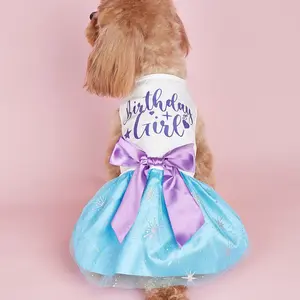 Blue & Purple 'Birthday Girl' Dog & Cat Dress - Bow & Sparkle Skirt Pet Outfit, Festive Clothing for Small Medium Pets