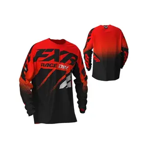 Men's FXR Motocross Long Sleeve Jersey - Breathable, Quick-Dry Polyester with Gradient Race DIV Design for Cycling, Racing & Outdoor Sports, Regular Fit, No Pockets, Knit Fabric for Motorcycle Riding Apparel