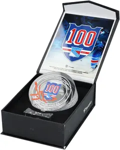 Henrik Lundqvist New York Rangers Autographed 100th Anniversary Crystal Puck - Filled with Home Ice from the 2025-26 Season - Fanatics Authentic Certified