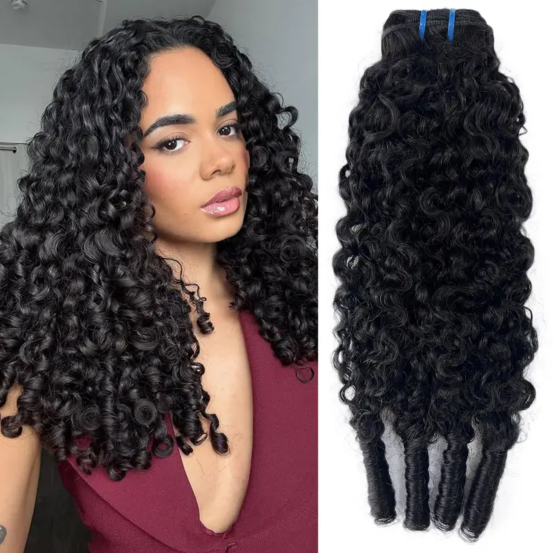 SIFULAN 12A Human Hair Burmese Curly Bundles 100% Virgin Burmese Curly 3 Bundles Human Hair with Spiral Ends Double Weft Quick Weave for Women, Natural Black Color(10-32inch)