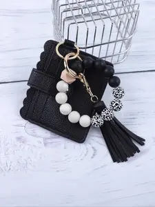 Vintage Boho Beaded Wrist Bag Pendant Keychain, Colorful Beads & Fringe Design, Fashionable Card Holder, Perfect Gift for Mom & Friends