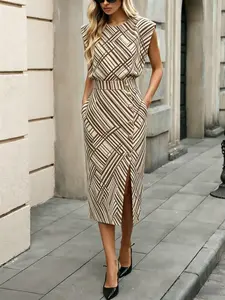 New Fashion Slimming Dress for Daily Commute, Button Split Midi Dress, Versatile Women's Clothing, Stylish and Comfortable