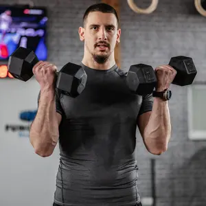 [Fahuac] 15LB Dumbbell Set of 2 - Rubber Coated Hexagon Dumbbells with Ergonomic Non-Slip Handles, 11.3x4.5x4in Each, Hexagonal Anti-Roll Design, Home Gym Strength Training Weights for Men Women.