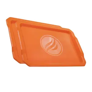 Rectangle Griddle Serving Trays in Orange 2-Pack Plates Set 19x13.5 Sturdy Handles Dishwasher Safe for Efficient Food Preparation and Serving