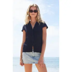 John Galt Women's Blue Corduroy Rue Collared Top