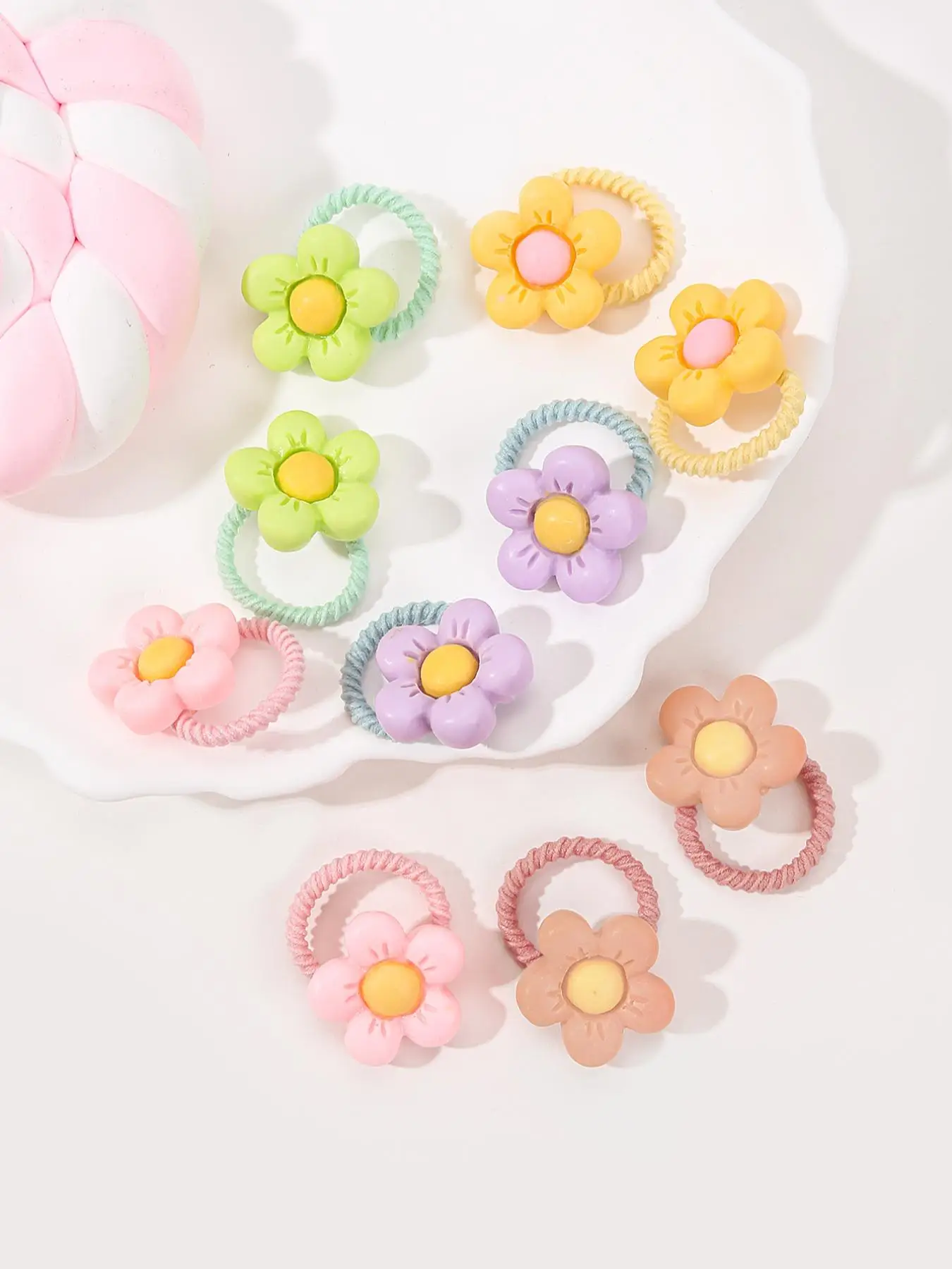 10pcs/set Cute Colorful Flower Decor Hair Ties, Baby Hair Ties, No Hurt Hair Elastic Hair Ties, Girls and Women Hair Accessories