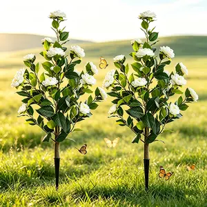 2 pieces of 3-foot artificial camellia trees, DIY artificial ground flowers, camellia shrubs, bright flowers, anti-UV, suitable for lawn courtyard, garden, terrace, porch decoration.