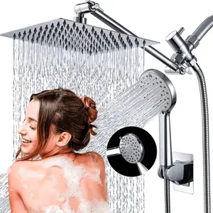 8” Rain Square Shower Head with Handheld Spray Combo High Pressure Adjustable