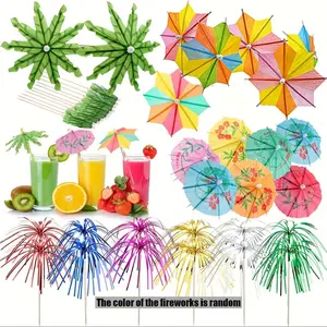 Cocktail Umbrella Picks, 40pcs/set Tropical Hawaii Cocktail Umbrella Picks, Fruit Sticks, Cocktail Party Decorations for Drinks Party & Bar, Tropical Theme, Utensils