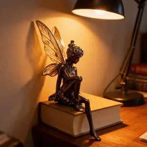 1pc Vintage Seated Flower Fairy Resin Figurine, Transparent Winged Hanging Ornament, Indoor‑Outdoor Decor Statue for Garden, Wedding & Home Display